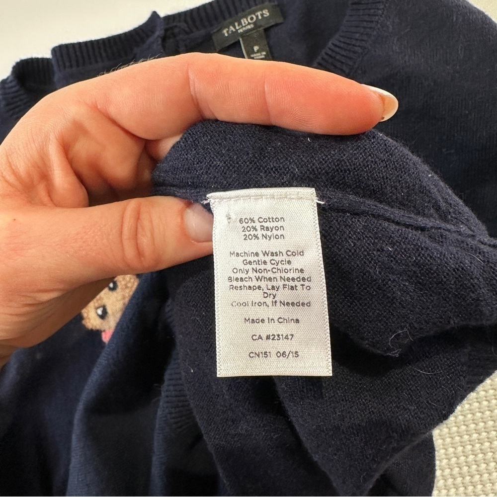 Talbots sweater dachshund dog knit petite navy novelty pullover - Picture 6 of 7